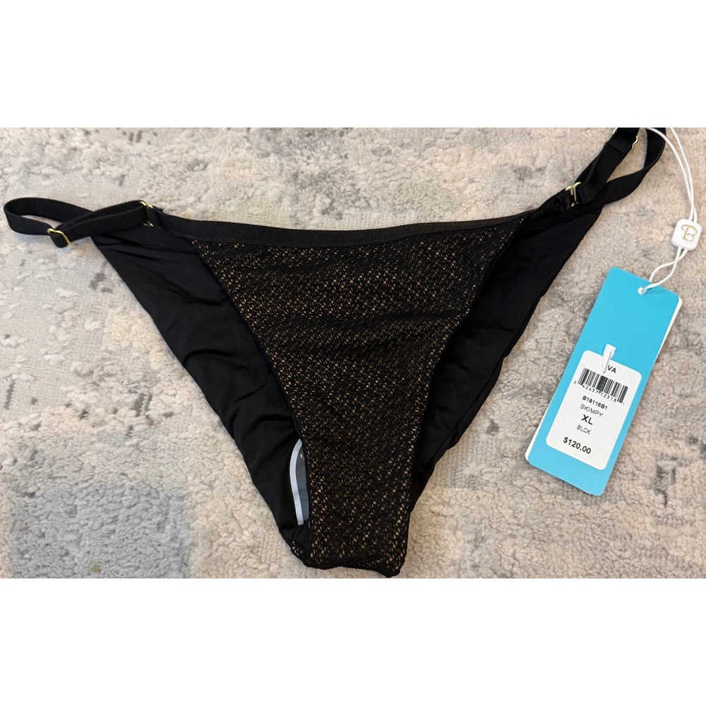 Beach Bunny Skimpy Bikini Bottom Black Crochet Lace Adjustable XL B18116B1 NEW